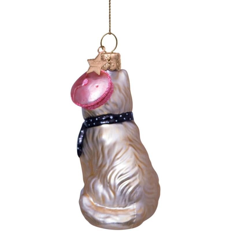 Kat m. barret og tørklæde juleophæng - H8,5 cm.